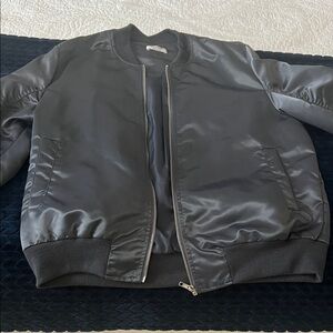 Gray Satin Bomber Jacket